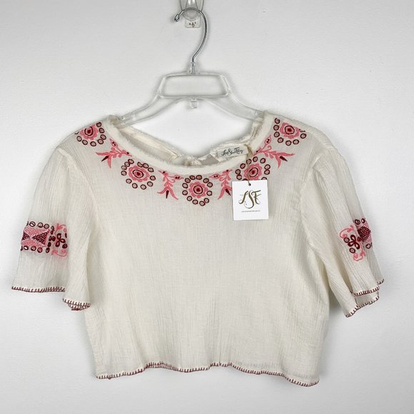 NWT LoveShackFancy Cream Joni Embroidered Crop Top - Picture 3 of 8